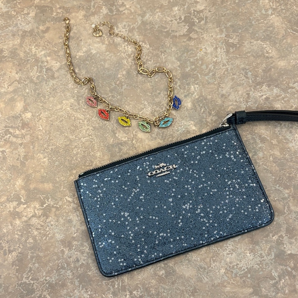 *Betsy Johnson Necklace & Coach Sparkling Blue Wristlet Duo* - Picture 15 of 16